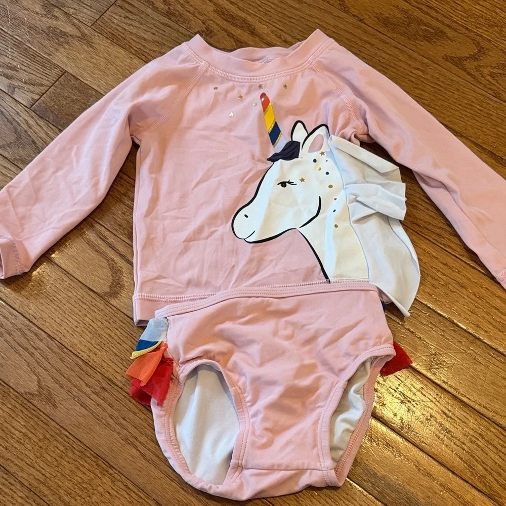 Hanna Andersson Pink Unicorn Rashguard Swim Set